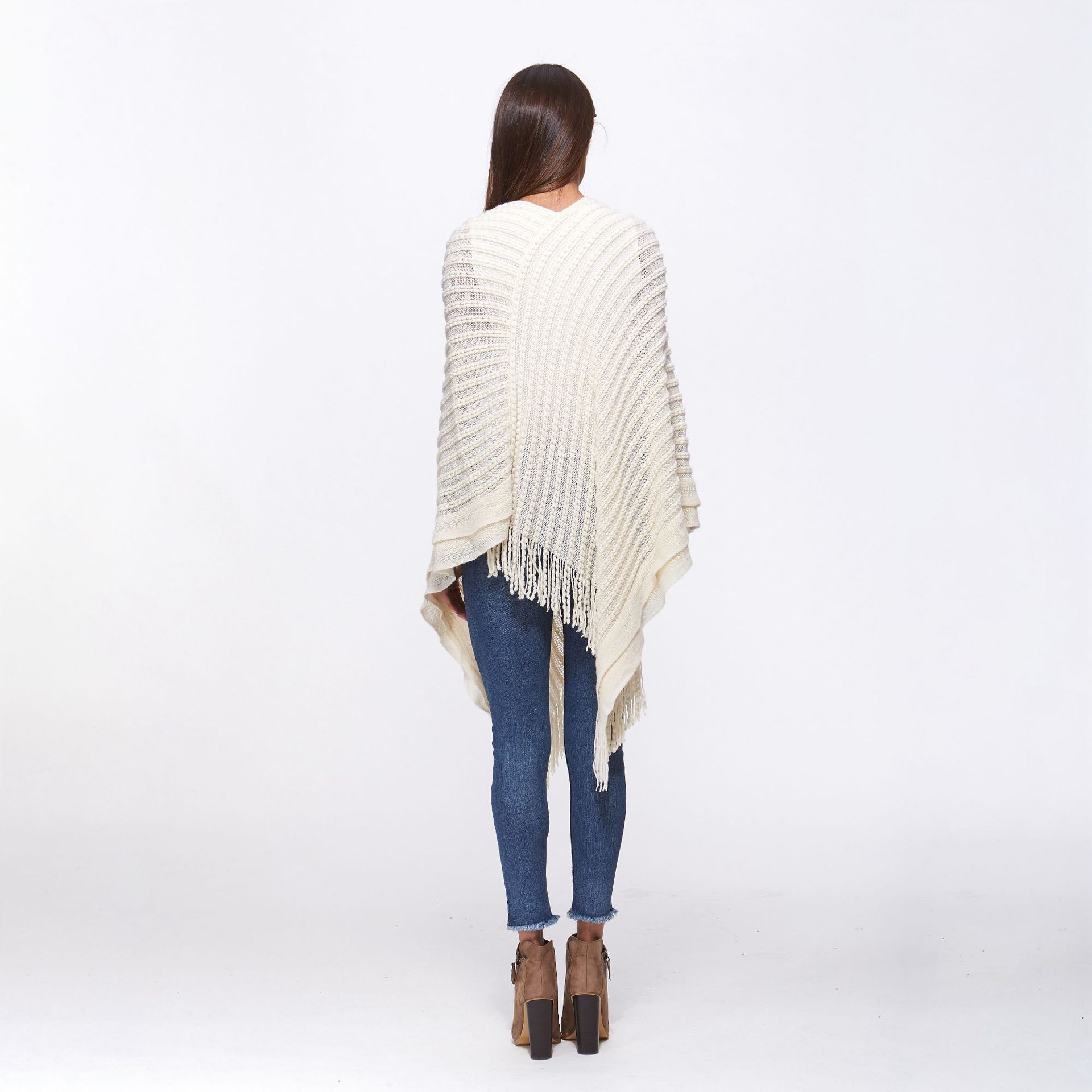 SZ60183-1 Loose Style Tassels Knit Irregular Cloak Sweater